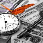 Money and key and butterfly