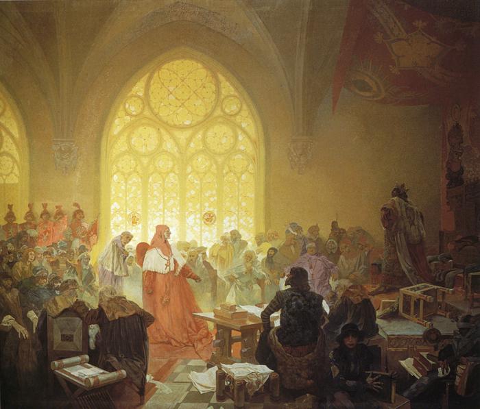 husinski-kralj-jirzi-podbradi-prima-delegaciju-iz-rima-alfonso-mucha