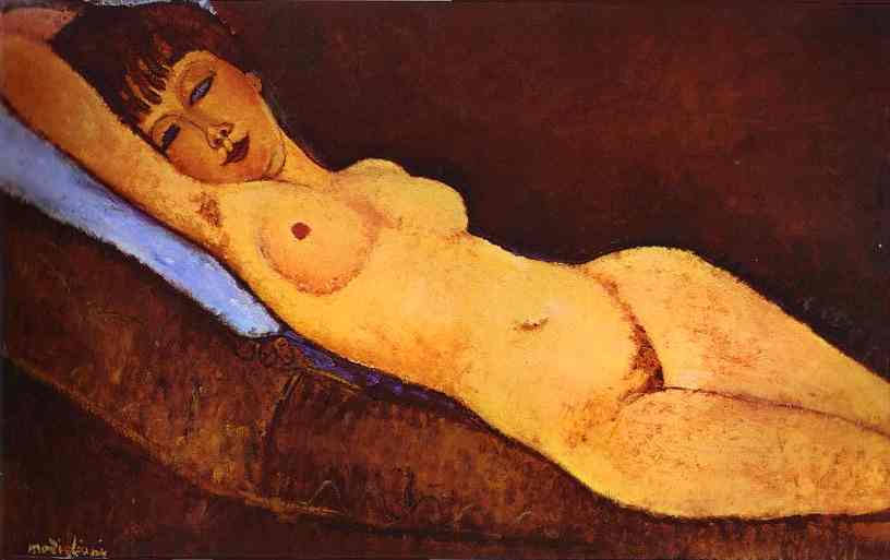 Amedeo Modigliani. Reclining Nude with Blue Cushion. 1917.