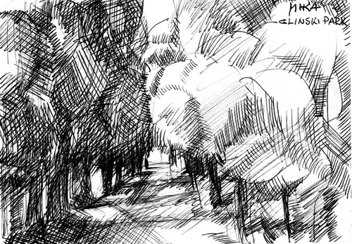 Glinski park grafika autor Milan Baltić - Mika