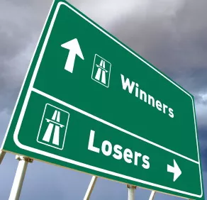 Traffic sign for Winners or Losers - business concept