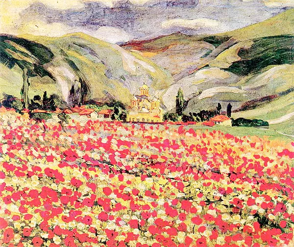 Kosovskim junacima - Kosovo i Vidovdan, Crven cvete - Kosovski božuri slika Nadežda Petrović Kosovskim junacima - Kosovo i Vidovdan, Crven cvete - Kosovski božuri slika Nadežda Petrović