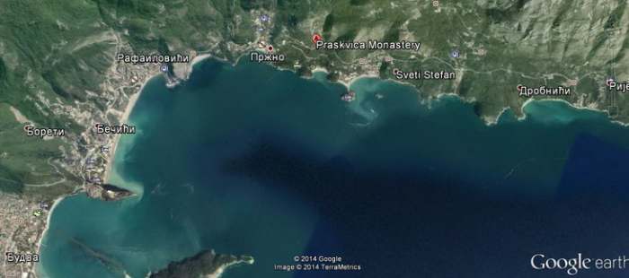 Manastir Praskavica - Sveti Stefan Crna Gora mapa