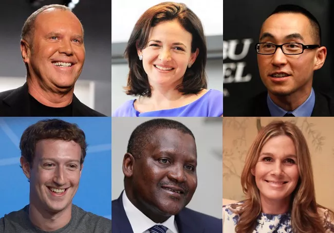Top 100 The World's Billionaires - Forbes list - kors-sandberg-ho-zuckerberg-dangote-lauder