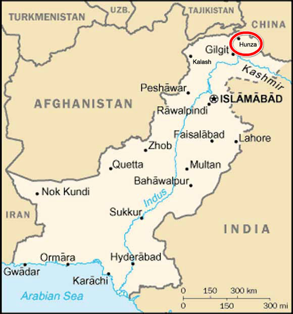 Mapa gde živi pleme Hunza