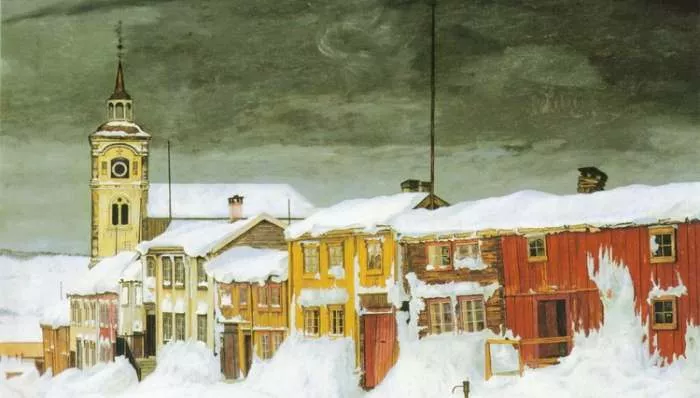 Norveška i Røros - ulje na platnu, Pokranjska ulica poslije oluje 1902, slikar Harald Sohlberg Norveška i Røros - ulje na platnu, Pokranjska ulica poslije oluje 1902, slikar Harald Sohlberg