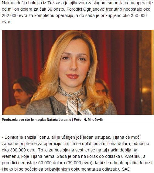 KOLIKO JE SREDSTAVA BILO POTREBNO ZA LEČENJE TIJANE