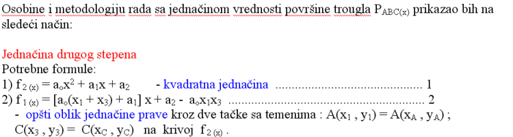 Jednačina površine trougla funkcija promenljive X 2